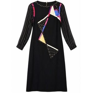 Jayna New York Vintage NWT Black Geometric Metallic Dress Size 6 Small USA